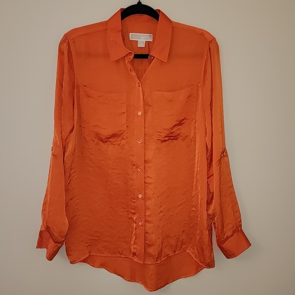 Micheal Kors Orange Button-Up Blouse